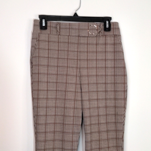 June & Hudson Glen Plaid High Waisted Pants Straight Leg Francesca's Tan Size 1 - Picture 3 of 12